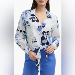 Ellen Tracy Floral Blue and Black Women's Top